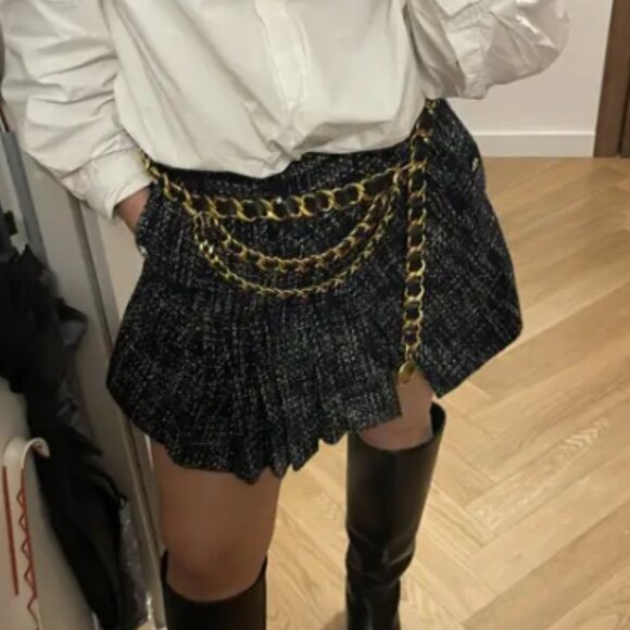 Maje Tweed Skort Skirt Shorts Navy Blue Size 40 Large EUC - Picture 1 of 11